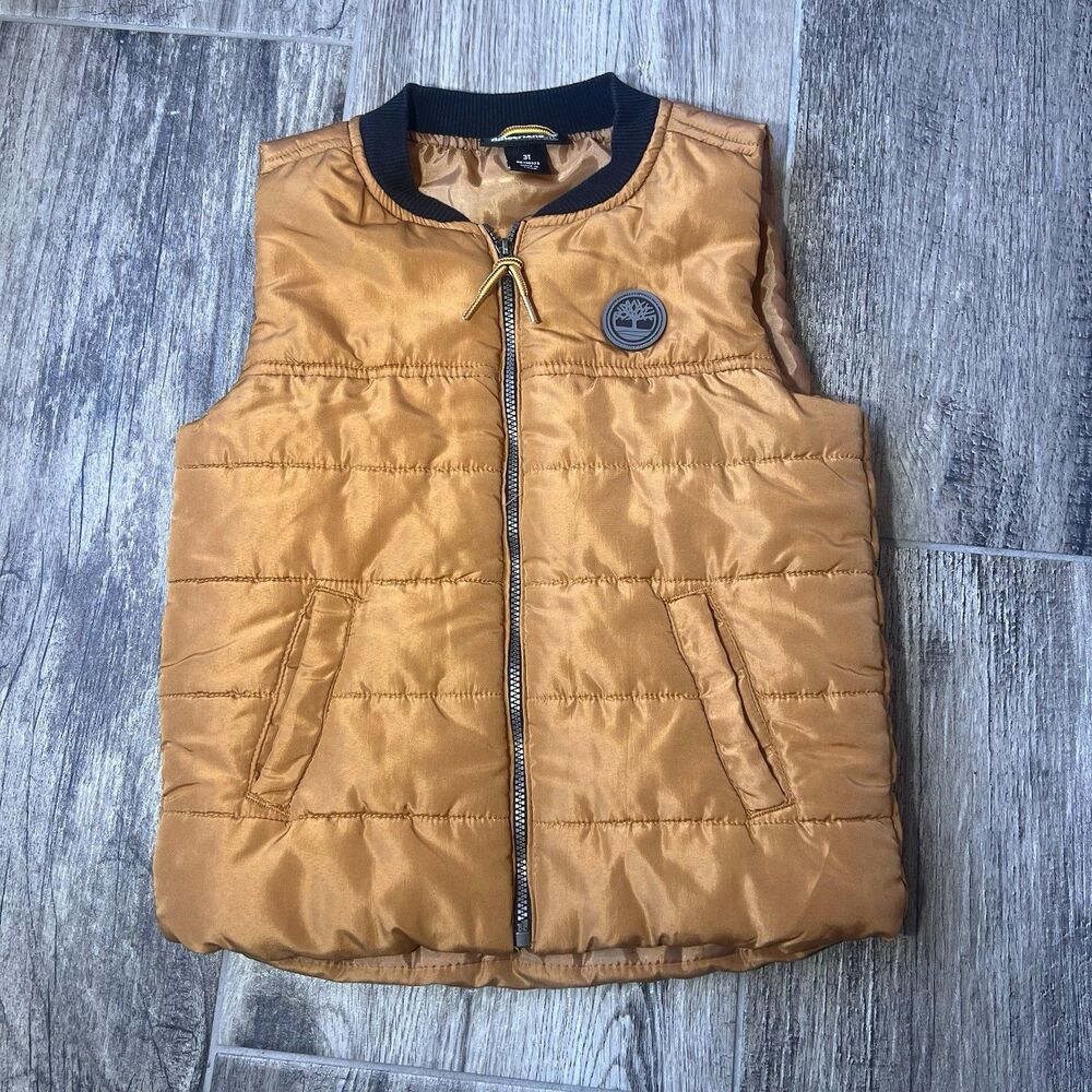 Timberland vacay travel Outdoor Infant Puffer Vest Jacket Boys Sz 3T Brown  #92